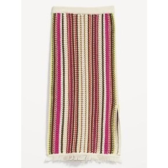 Old Navy Knit Open Stitch Midi Skirt Striped Pink Brown White Womens Size Medium - Picture 2 of 7